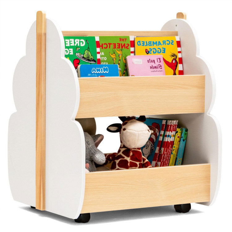 Kids Wooden Bookshelf with Universal Wheels - Giggle Tots