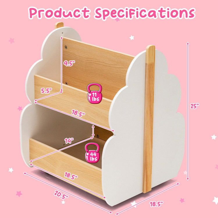 Kids Wooden Bookshelf with Universal Wheels - Giggle Tots