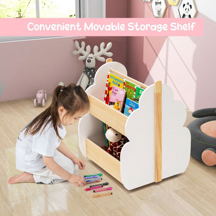 Kids Wooden Bookshelf with Universal Wheels - Giggle Tots