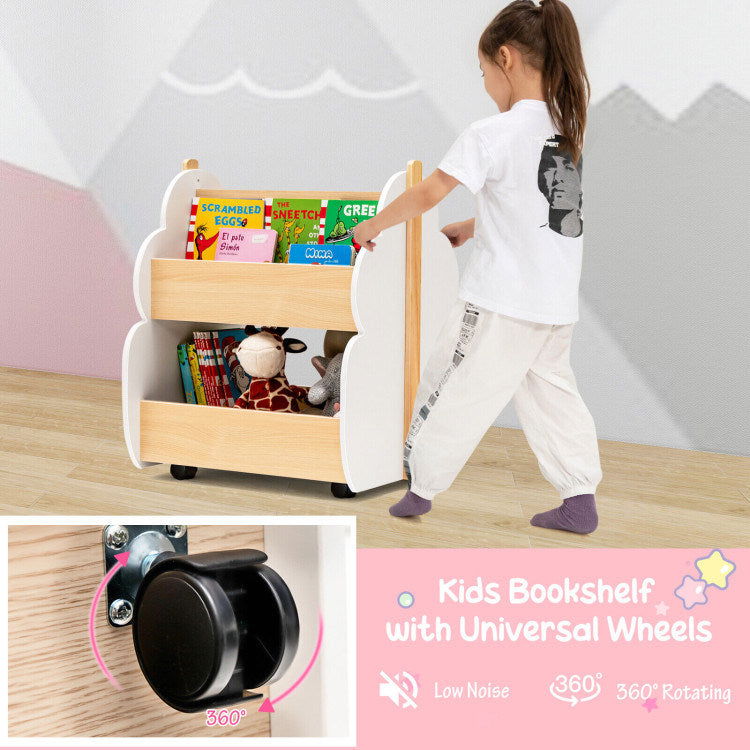 Kids Wooden Bookshelf with Universal Wheels - Giggle Tots