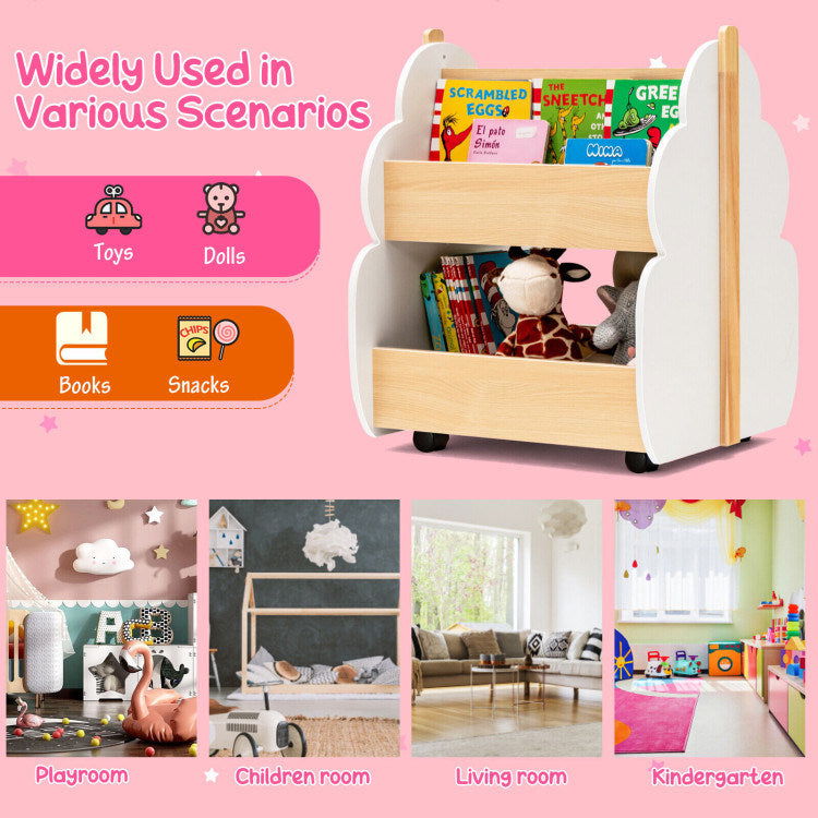 Kids Wooden Bookshelf with Universal Wheels - Giggle Tots