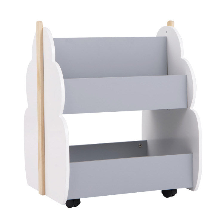 Kids Wooden Bookshelf with Universal Wheels - Giggle Tots