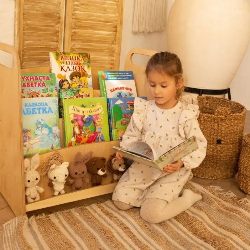 Montessori Wooden Bookshelf – Beige - Giggle Tots