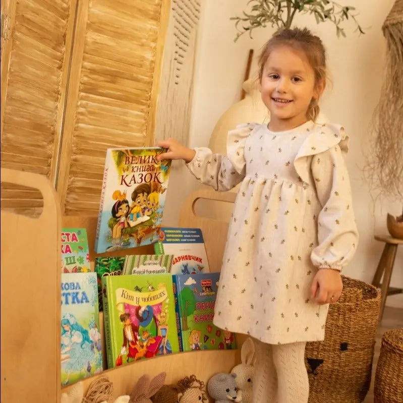 Montessori Wooden Bookshelf – Beige - Giggle Tots