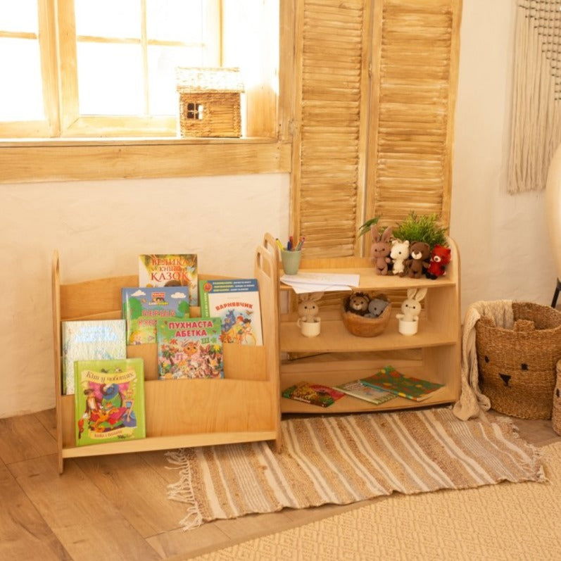 Montessori Wooden Bookshelf – Beige - Giggle Tots