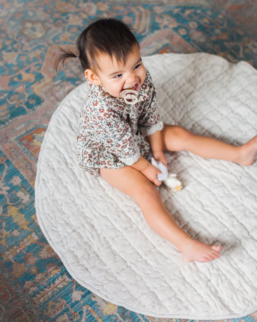 Stone Washed Linen Quilted Play Mat - Giggle Tots