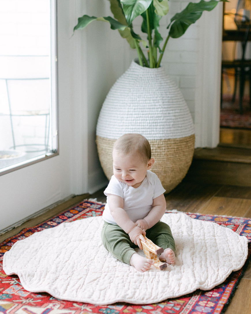 Stone Washed Linen Quilted Play Mat - Giggle Tots