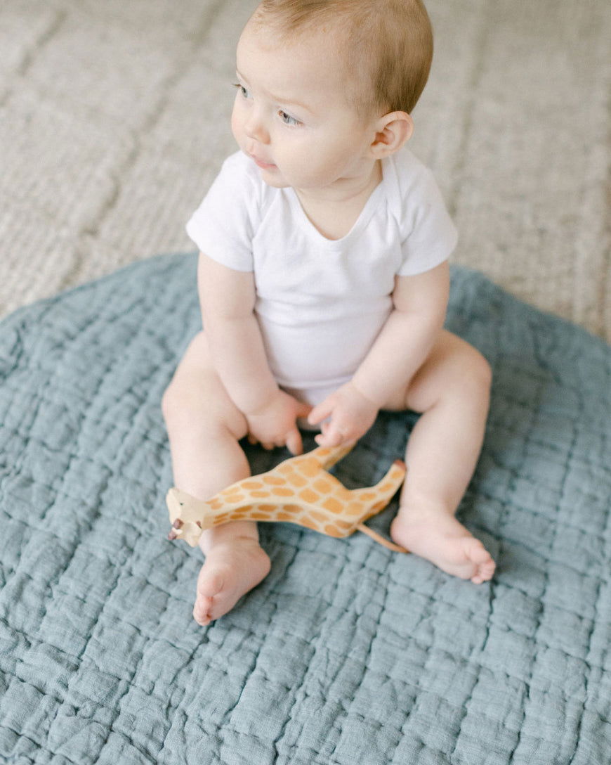 Stone Washed Linen Quilted Play Mat - Giggle Tots