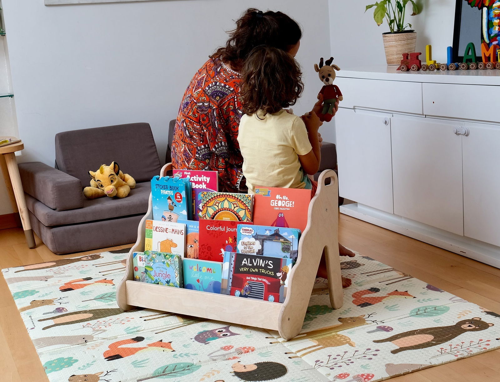 Wave Design Wooden Bookshelf - Giggle Tots