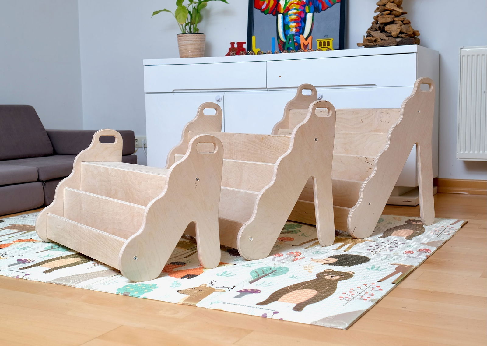 Wave Design Wooden Bookshelf - Giggle Tots