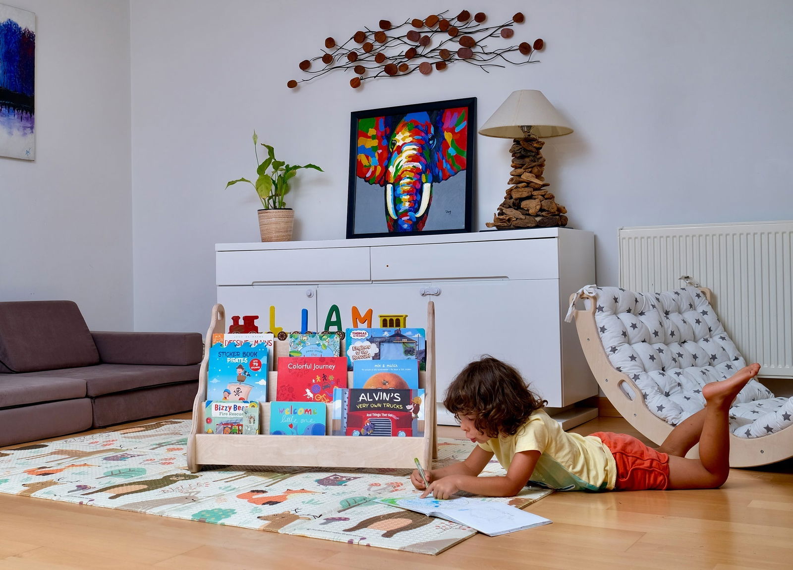 Wave Design Wooden Bookshelf - Giggle Tots