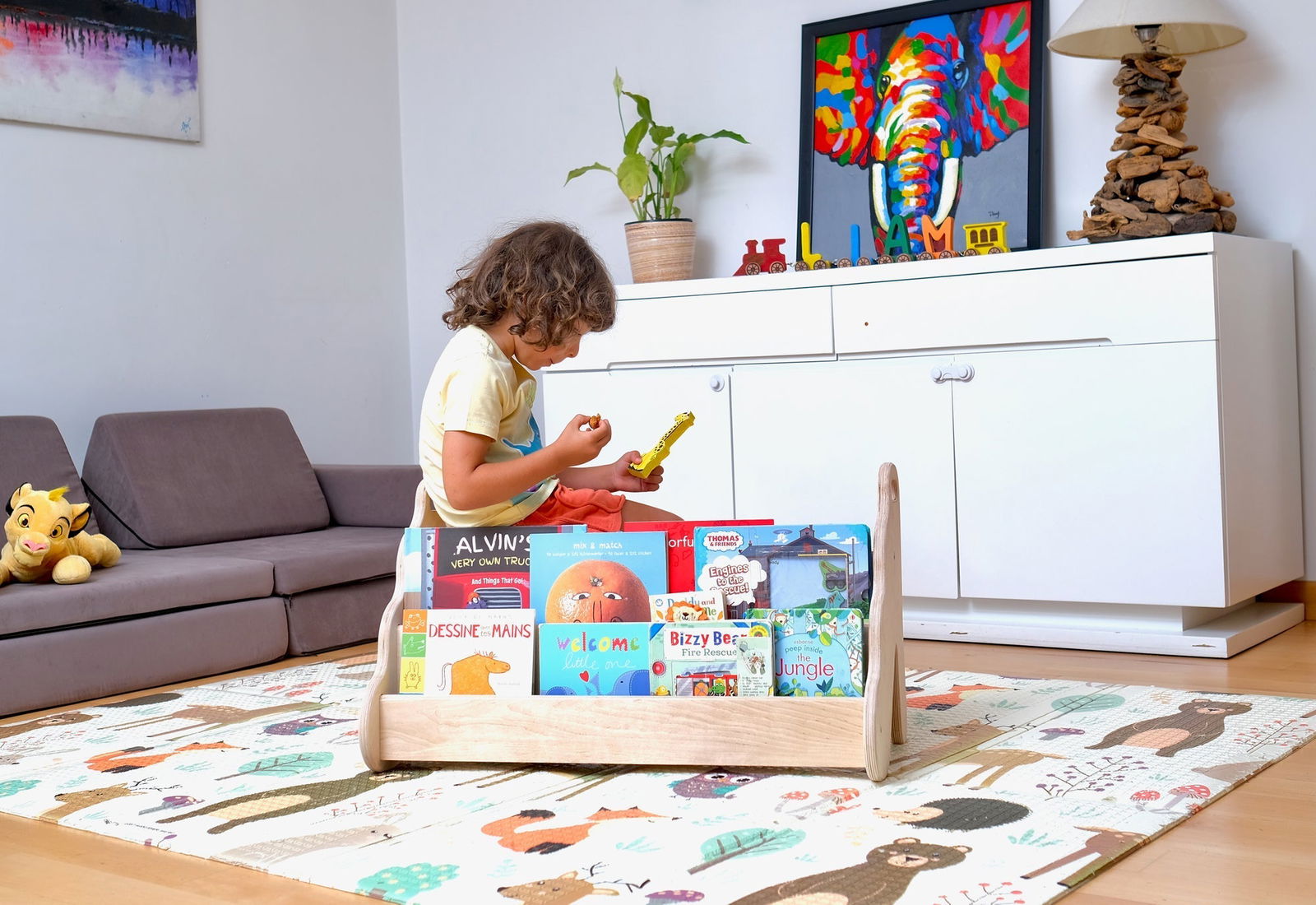 Wave Design Wooden Bookshelf - Giggle Tots