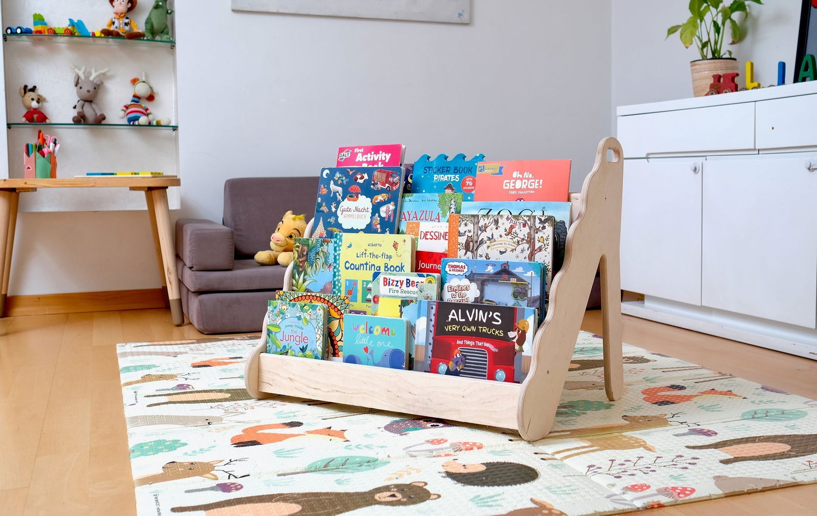 Wave Design Wooden Bookshelf - Giggle Tots