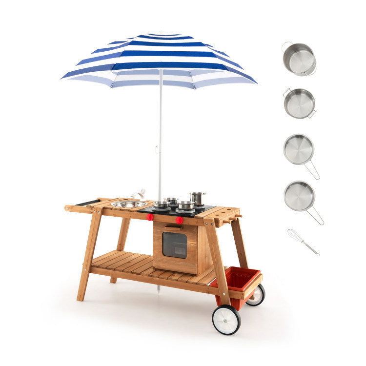 Wooden Play Cart with Sun-Proof Umbrella - Giggle Tots