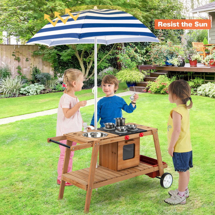 Wooden Play Cart with Sun-Proof Umbrella - Giggle Tots