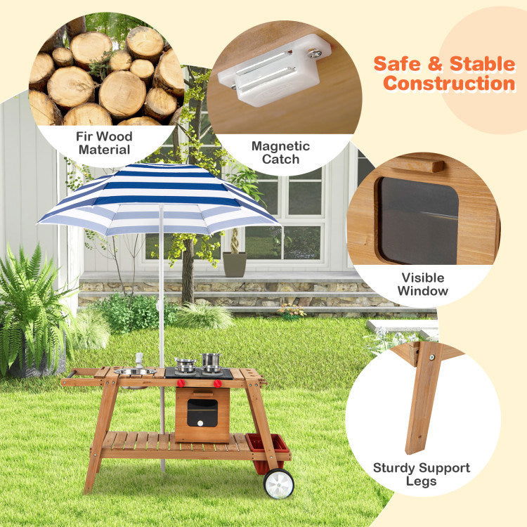 Wooden Play Cart with Sun-Proof Umbrella - Giggle Tots