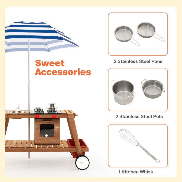 Wooden Play Cart with Sun-Proof Umbrella - Giggle Tots