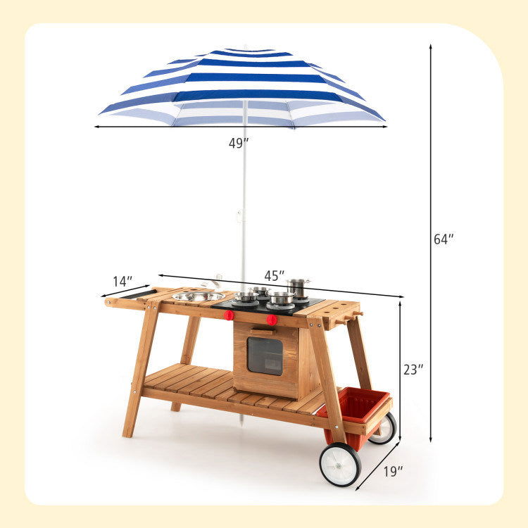 Wooden Play Cart with Sun-Proof Umbrella - Giggle Tots