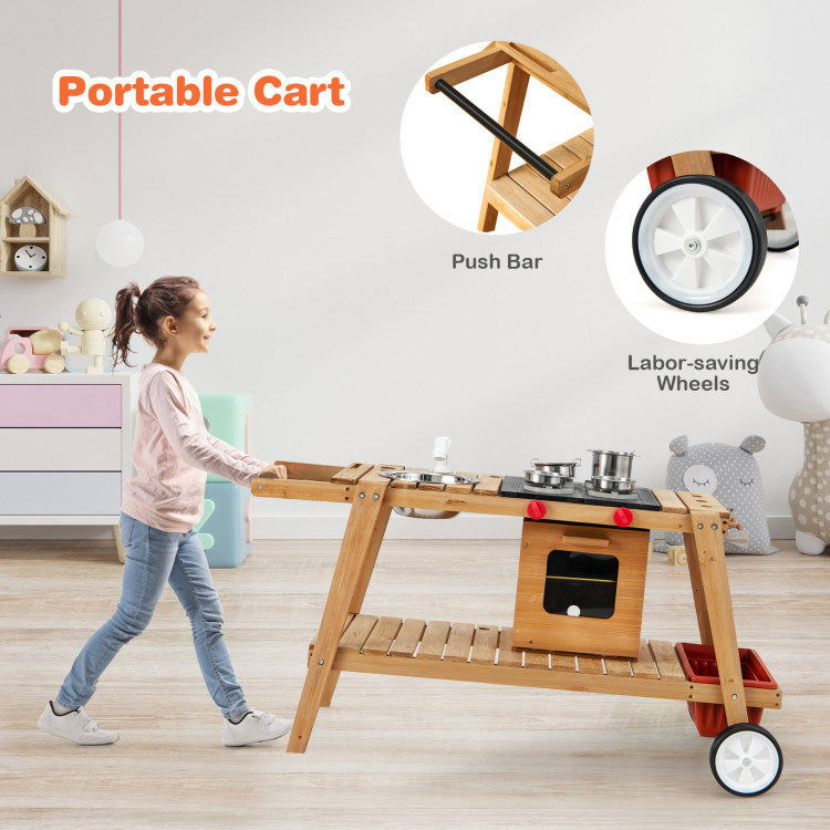 Wooden Play Cart with Sun-Proof Umbrella - Giggle Tots