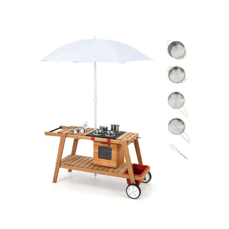 Wooden Play Cart with Sun-Proof Umbrella - Giggle Tots