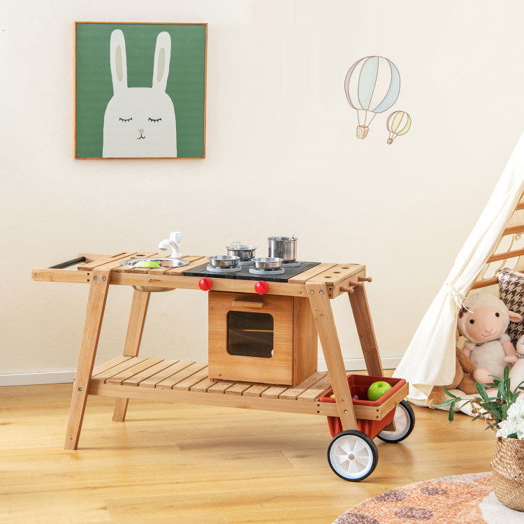 Wooden Play Cart with Sun-Proof Umbrella - Giggle Tots