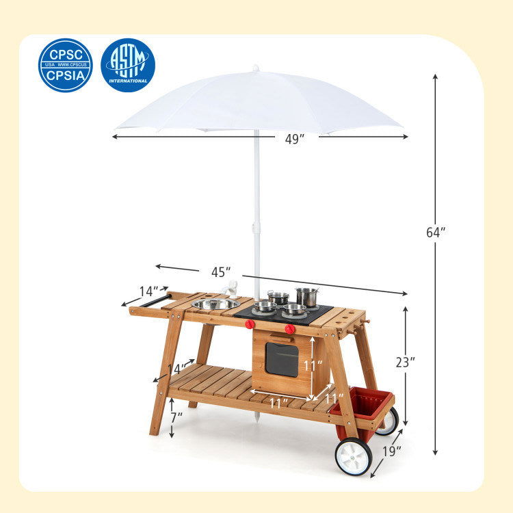 Wooden Play Cart with Sun-Proof Umbrella - Giggle Tots