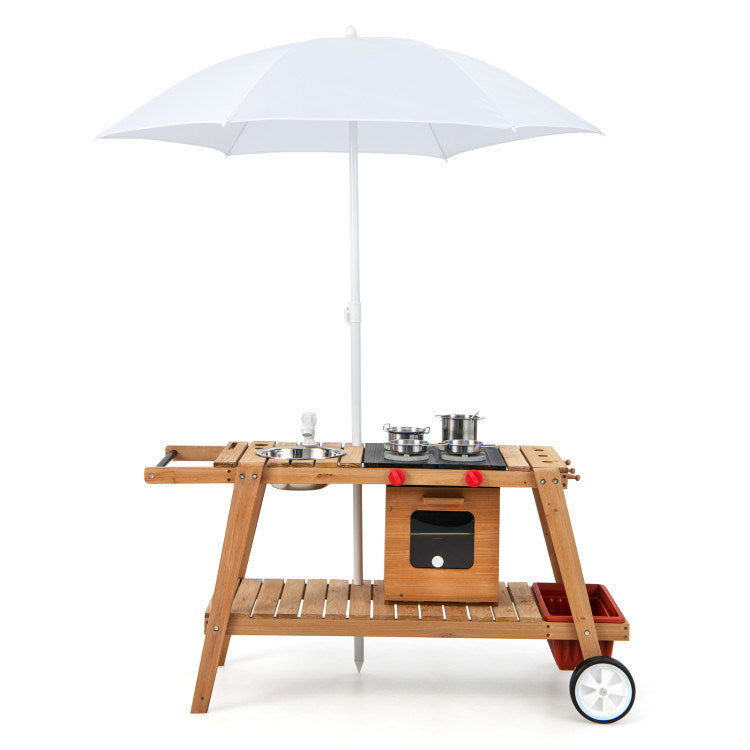 Wooden Play Cart with Sun-Proof Umbrella - Giggle Tots