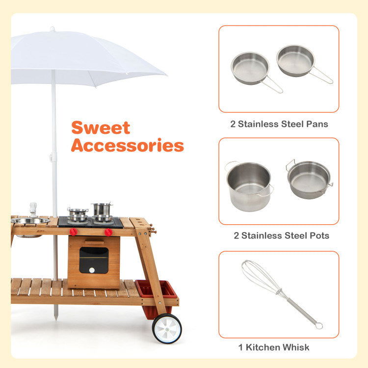 Wooden Play Cart with Sun-Proof Umbrella - Giggle Tots