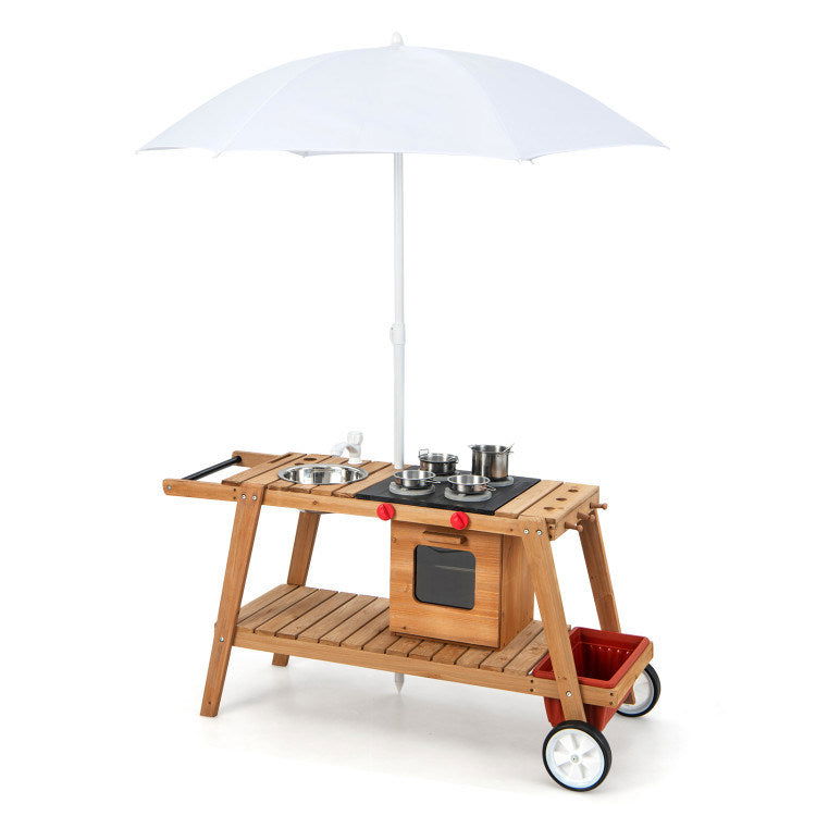 Wooden Play Cart with Sun-Proof Umbrella - Giggle Tots