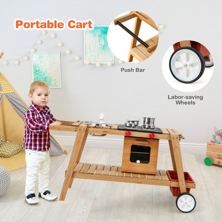 Wooden Play Cart with Sun-Proof Umbrella - Giggle Tots