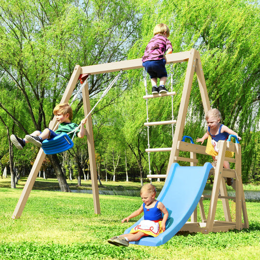 Wooden Swing Set with Slide - Giggle Tots