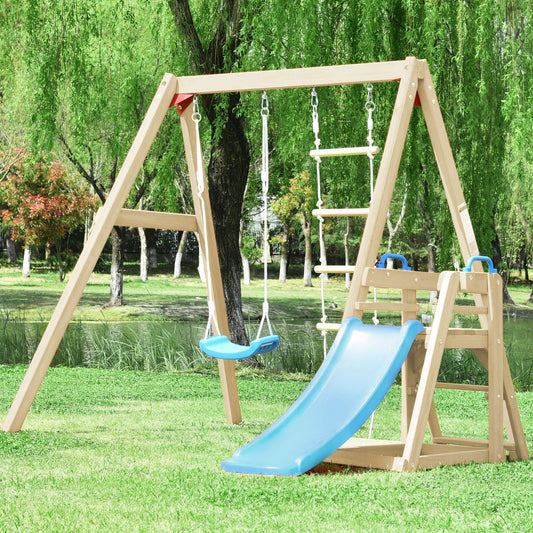 Wooden Swing Set with Slide - Giggle Tots