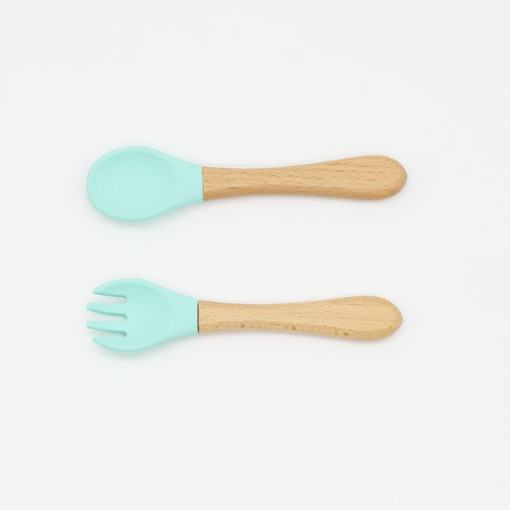 Baby Silicone Cutlery with Wooden Handles