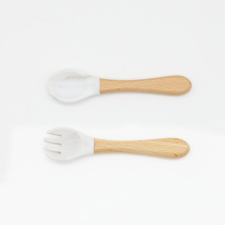 Baby Silicone Cutlery with Wooden Handles