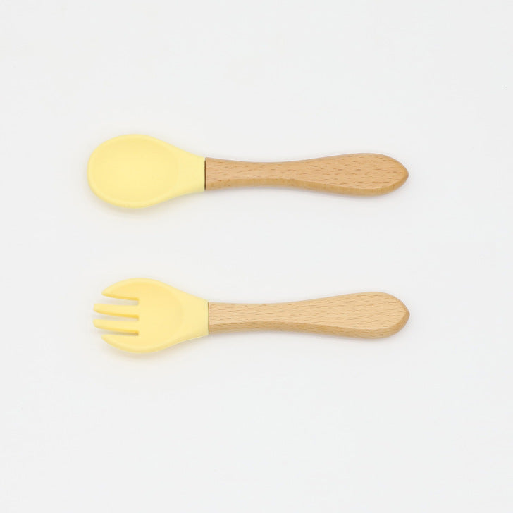 Baby Silicone Cutlery with Wooden Handles