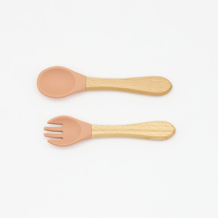 Baby Silicone Cutlery with Wooden Handles