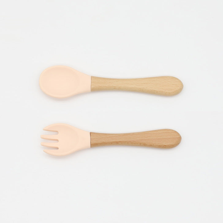 Baby Silicone Cutlery with Wooden Handles