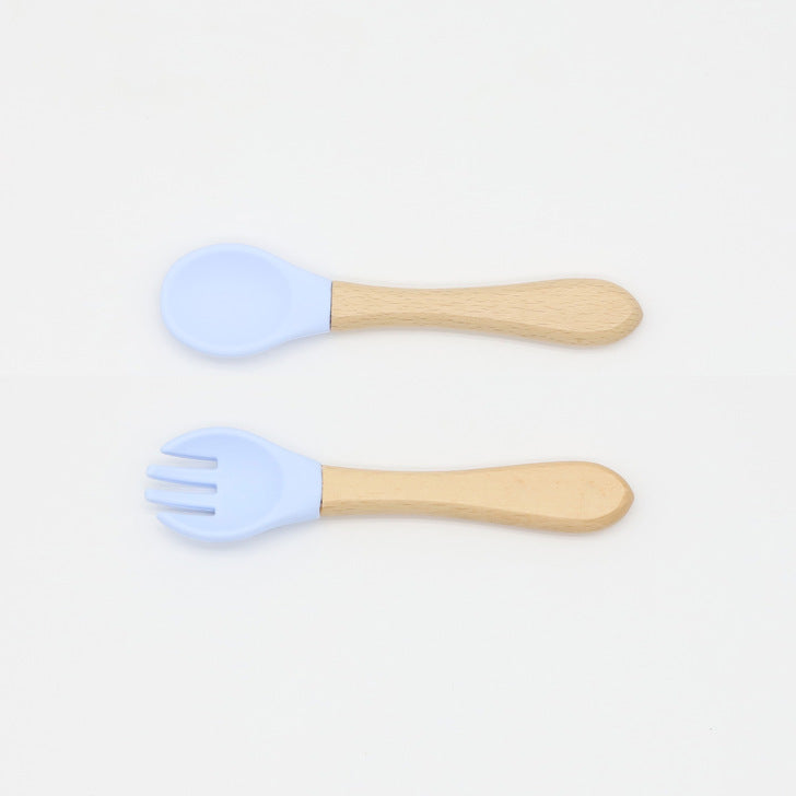 Baby Silicone Cutlery with Wooden Handles