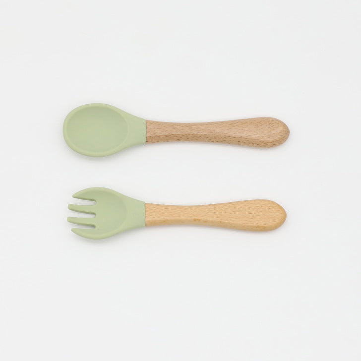 Baby Silicone Cutlery with Wooden Handles