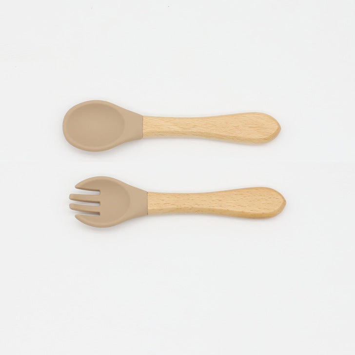 Baby Silicone Cutlery with Wooden Handles