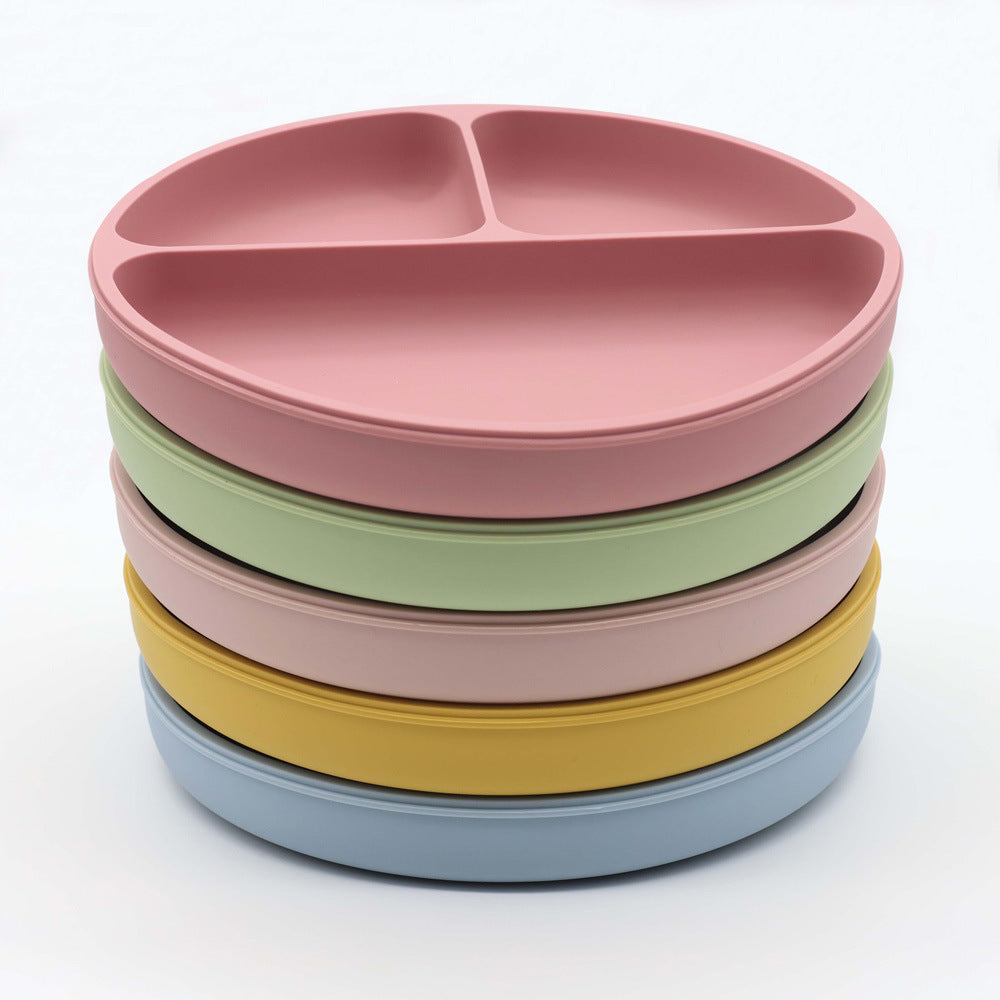 Silicone Round Compartment Plate With Utensils Set