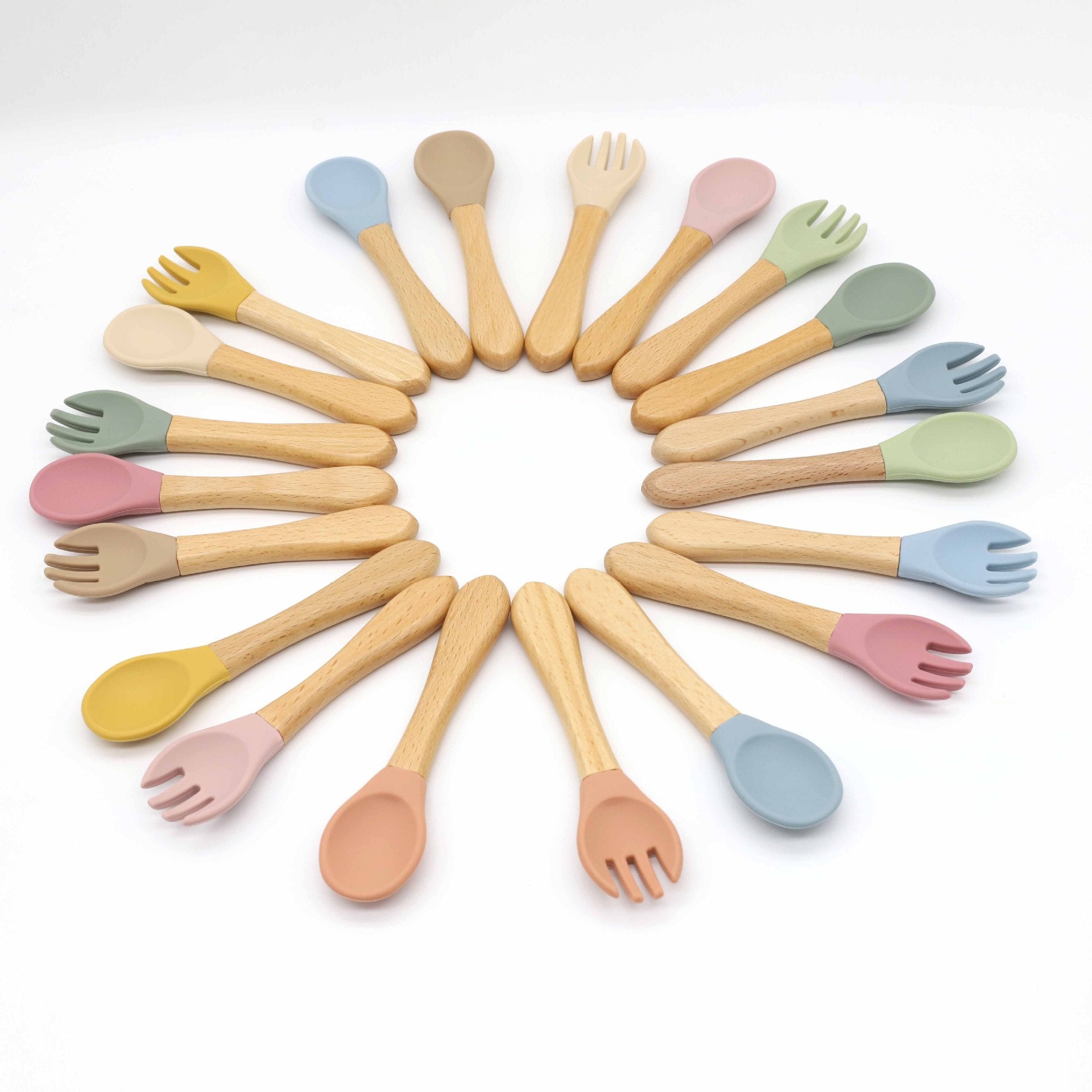 Baby Silicone Cutlery with Wooden Handles