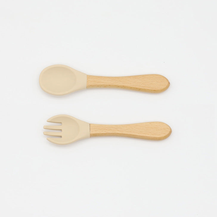 Baby Silicone Cutlery with Wooden Handles