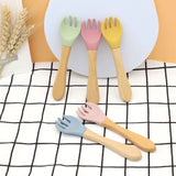 Baby Silicone Cutlery with Wooden Handles