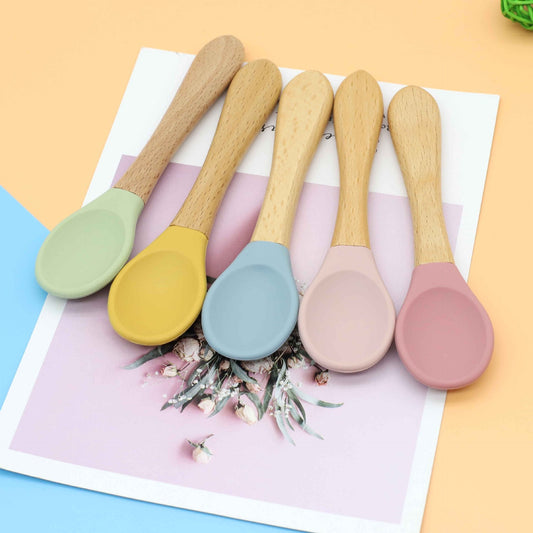 Baby Silicone Cutlery with Wooden Handles