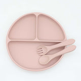 Silicone Round Compartment Plate With Utensils Set