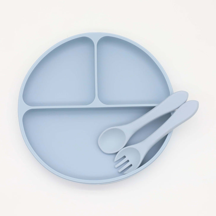 Silicone Round Compartment Plate With Utensils Set