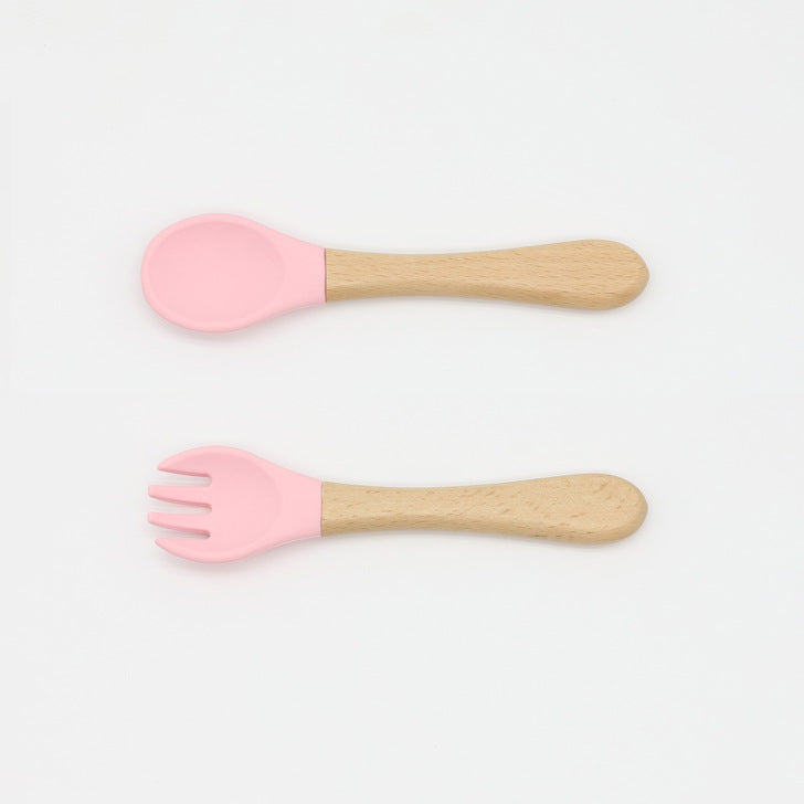 Baby Silicone Cutlery with Wooden Handles