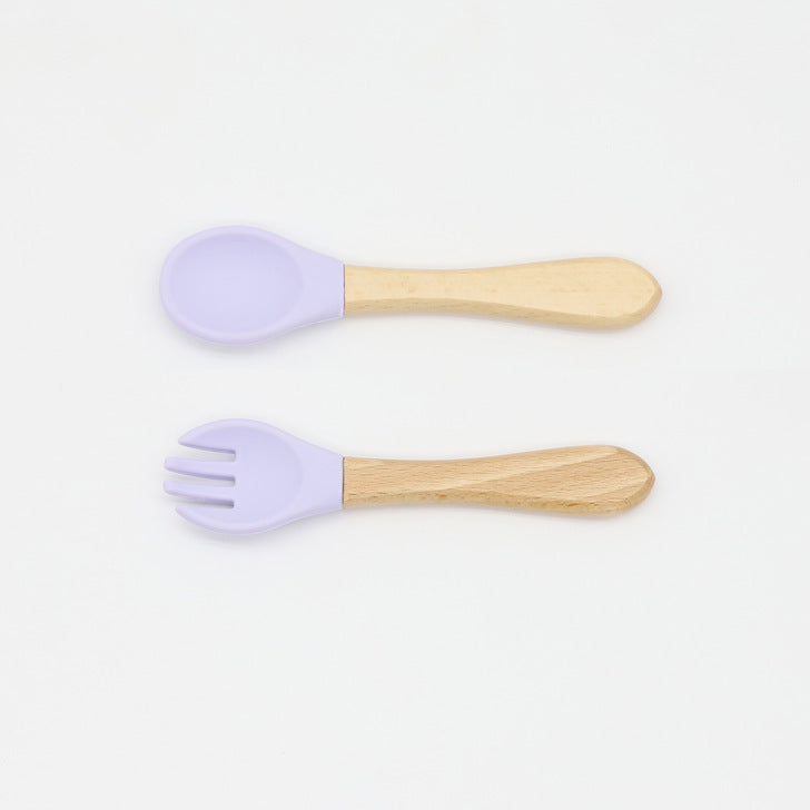 Baby Silicone Cutlery with Wooden Handles