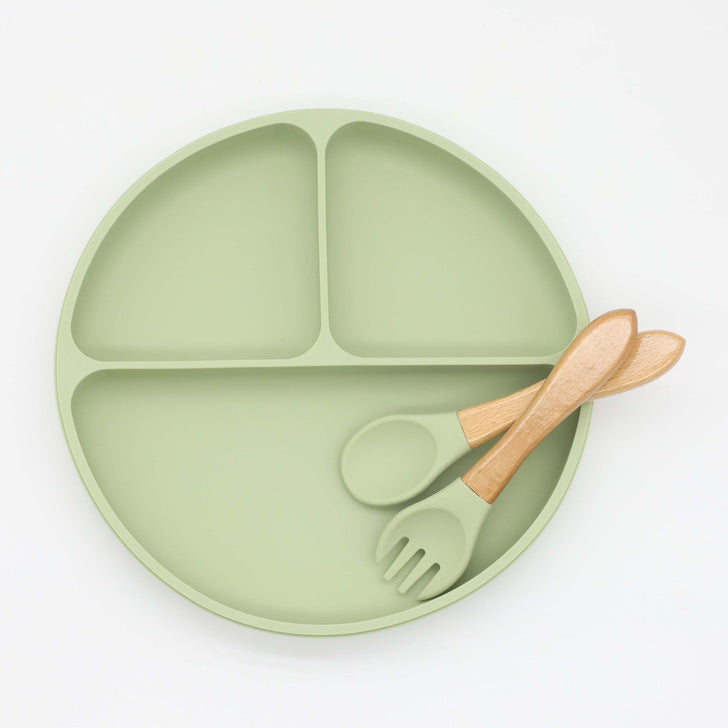 Silicone Round Compartment Plate With Utensils Set